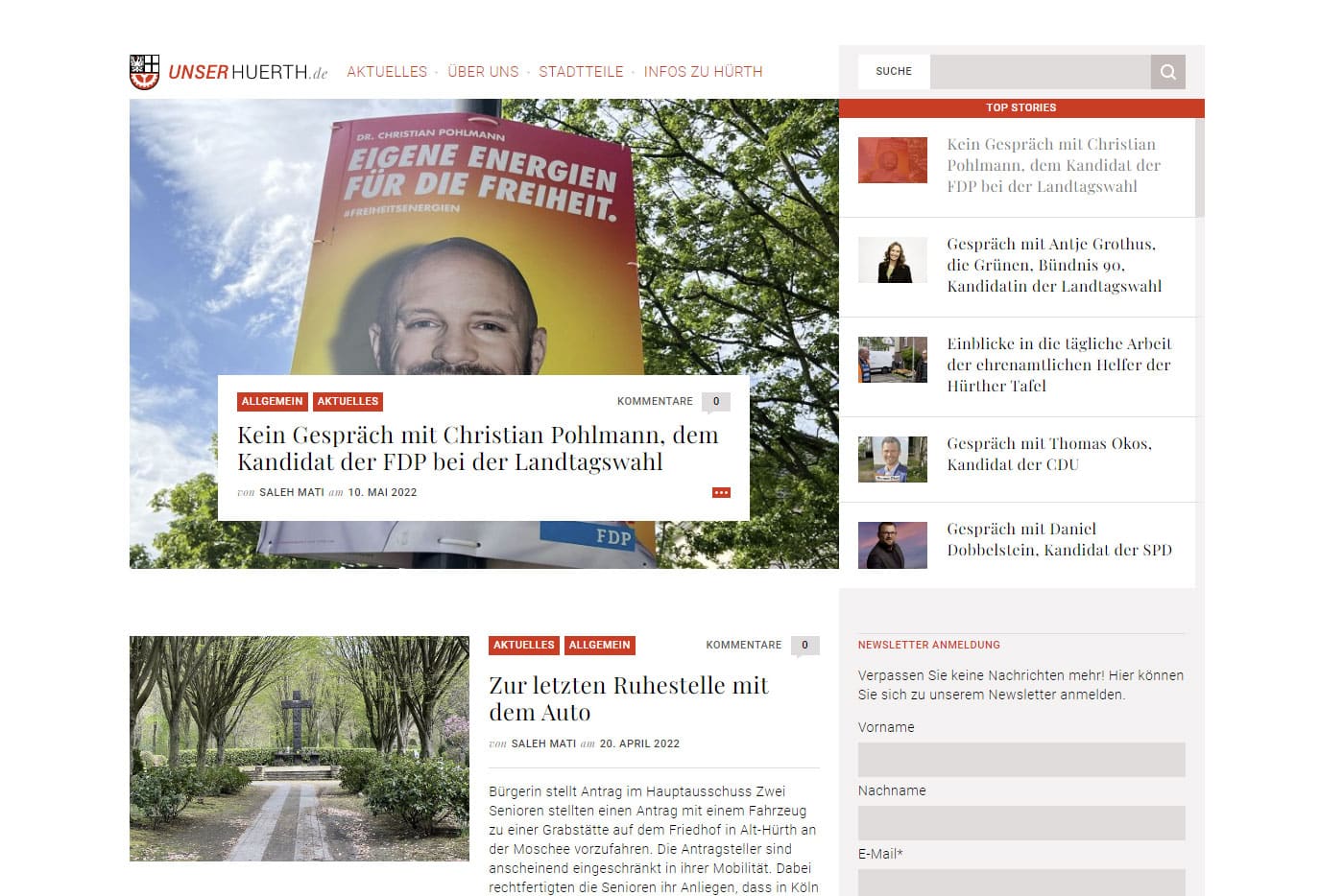 Unser Hürth Screenshot Webseite
